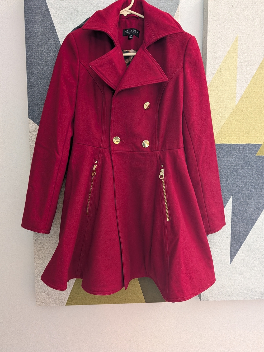 Laundry By Shelli Segal Red Double-Breasted Peacoat with Gold Hardware